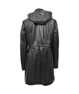 DR259 Women&#39;s Real Leather Hooded Parka Coat Black - £127.86 GBP