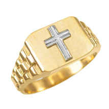 Gold Christian Cross Mens Ring - £329.12 GBP