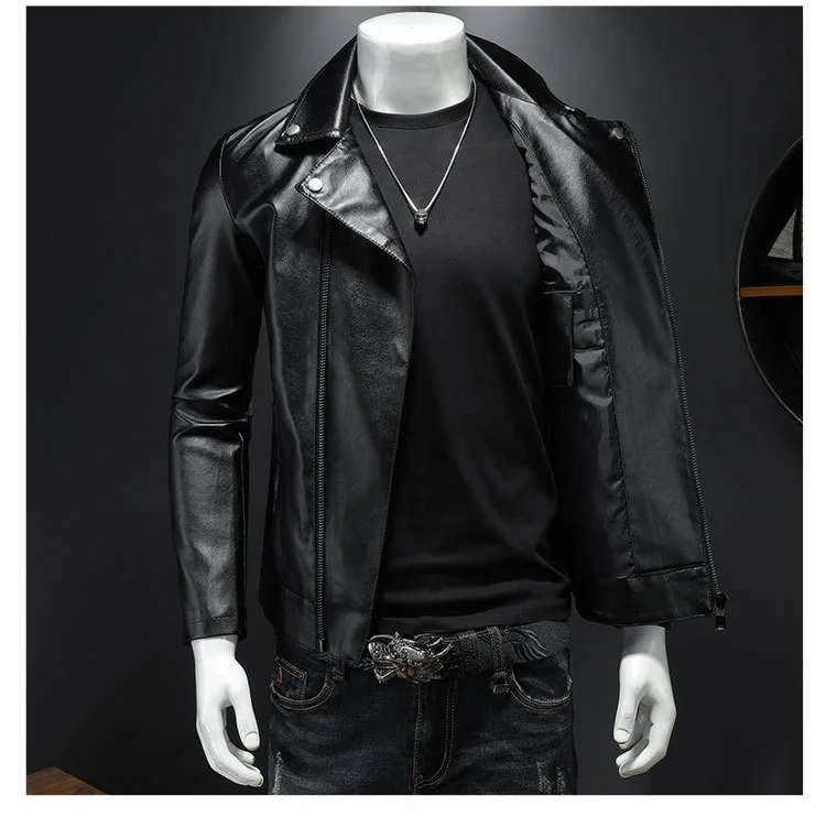 Unisex PU leather jacket Spring Autumn hip-hop reflective strip coat men&#39;s - $164.12 CAD