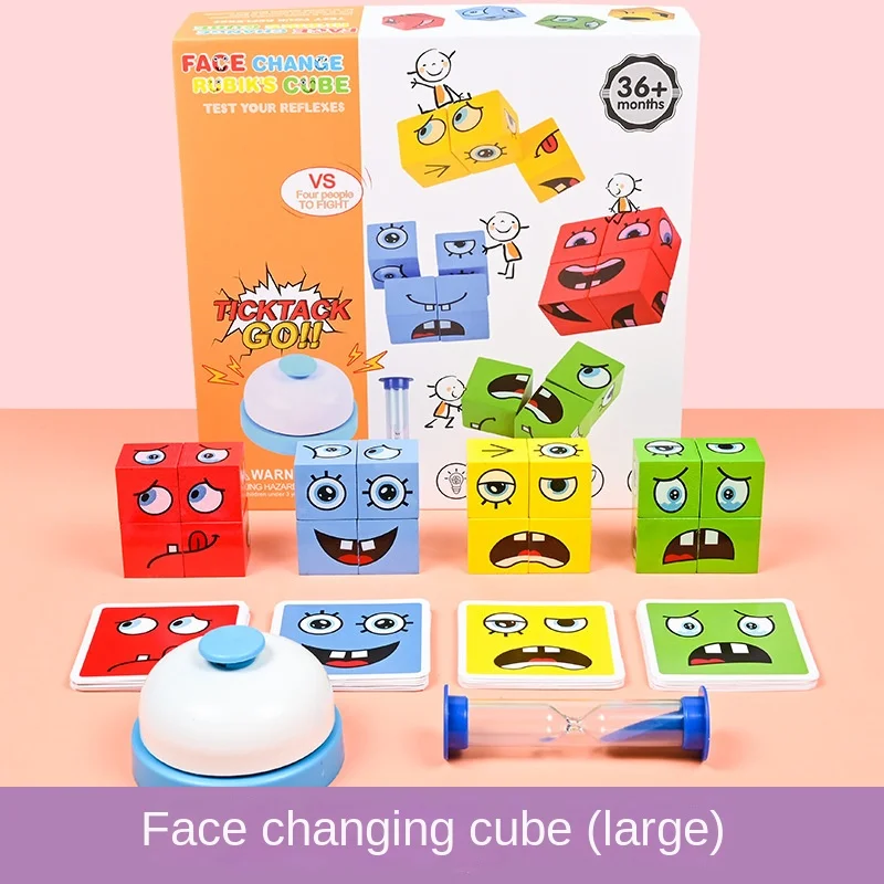 Cube Face Changing Building Blocks Board Game Wood Puzzle Montessori Expression - £8.99 GBP+