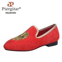 Handmade Red Suede Children Embroidery Shoes Birthday Party Baby Loafer Slip On  - £174.08 GBP