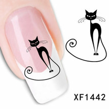 Nail Art Water Transfer Sticker Decal Stickers Pretty Flowers Cat Black XF1442 - £2.48 GBP