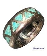 VINTAGE NATIVE AMERICAN NAVAJO TURQUOISE INLAID STERLING SILVER Size 4 1/2 - $97.24