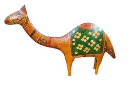 Camel Statue Metal Hand Painted Green Primitive Design 6” Tall - $15.83