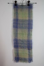 Vtg Foxford Green Blue Check Mohair Wool Rectangle Scarf Ireland 9x54 - $26.60