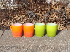 VTG Lot 4 Anchor Hocking Fire King Orange &amp;Green Stackable Mug Two Toned - £15.44 GBP