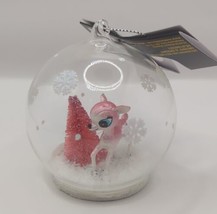 Robert Stanley Glass 4&quot; Ornament Nostalgic Retro Pink Deer Snowglobe NWT - £11.85 GBP