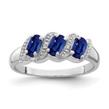 Sterling Silver Rhodium Plated Sapphire &amp; Diamond Ring - £76.06 GBP