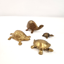 Brass Turtles Lot of 4 Carved Figurines Trinket Tray Box Lid High Shell Vintage - £46.28 GBP
