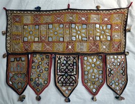 Vintage South Asian Chain Stitch Door Hanging Mirror Embroidery India c1930 - $156.75