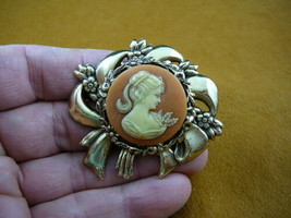 (CS23-16) PONYTAIL Lady orange + ivory circle CAMEO Pin Pendant Jewelry necklace - £24.25 GBP