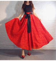 Women RED Pleated Maxi Skirt Long Red Party Skirt Outfit Custom Plus Size image 2