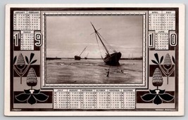 New Year 1910 RPPC Sailing Vessels On Beach Calendar Postcard Q25 - $9.95