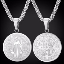 St Saint Benedict Exorcism Protection Catholic Cross Medal Silver Plated Pendant - £14.93 GBP