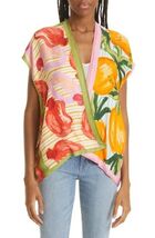 FARM RIO Fruit Scarves Printed Satin Blouse  Boho Art To Wear Size Medium - $54.45