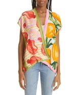 FARM RIO Fruit Scarves Printed Satin Blouse  Boho Art To Wear Size Medium - $54.45