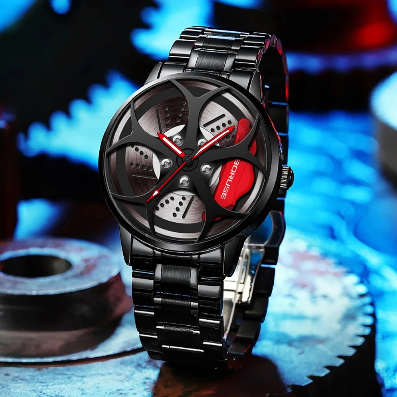 BORUSE Watch Men&#39;s Fine Steel Watch  Car Watch 3D  Wheel Hub Watch Car Men&#39;s Wat - £87.20 GBP