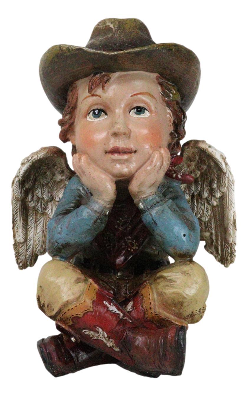 Country Rustic Western Cowboy Angel Wearing Hat And Red Boots Sitting Fi... - $23.99