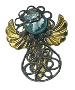 Vintage Angel Brooch Pin Signed S.E. 2002 Metal Filigree Rhinestone Gold... - £9.32 GBP