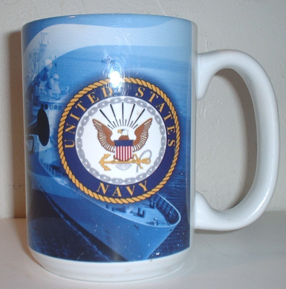 USN US Navy ceramic coffee mug bugler &amp; flag background made in Thailand - $15.00