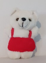 Soft Things Inc. 6&quot; White Teddy Bear With Red Corduroy Overalls Vintage Plush  - $12.82