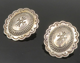 NAVAJO 925 Sterling Silver - Vintage Etched Wavy Border Drop Earrings - ... - £68.27 GBP