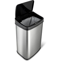 Silver/Black 13-Gallon Stainless Steel Kitchen Trash Can with Motion Sensor Lid - £160.73 GBP