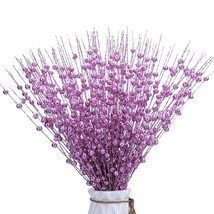 12 Pcs Glittery Berry Stems, Purple-Pink Sparkling Christmas Tree Picks Artifici - £11.96 GBP