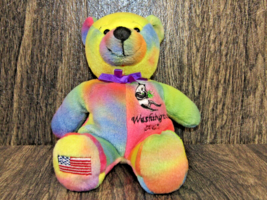 2003 Symbolz 8” Plush Beanie Bear Toy Tie Dye Multicolor Washington D.C. - £11.09 GBP