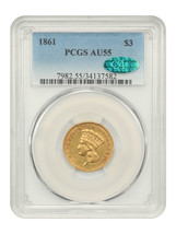 1861 $3 PCGS/CAC AU55 - £10,369.14 GBP