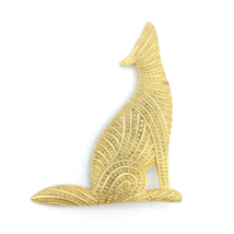 HOWLING WOLF brushed goldtone brooch - huge 3&quot; satin bead dog coyote figural pin - £18.42 GBP