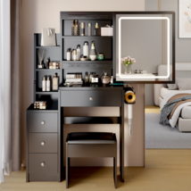 Space Saver Vanity Table w/ Stool &amp; Mirror - LED - £143.89 GBP