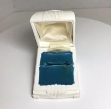 Vtg Celluloid Fleur de Lis Ring Box Velvet Interior-Teal Art Deco Mid-Century - £31.05 GBP