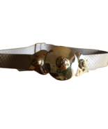 Vintage Alexis Kirk Cream/Yellow Snakeskin Gold Round Buckle Adjustable ... - $883.94 MXN