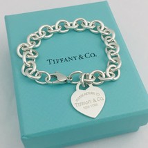 Large 8.5” Return to Tiffany &amp; Co Silver Heart Tag Charm Bracelet with B... - £313.97 GBP