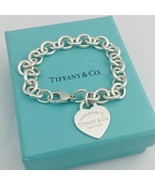 Large 8.5” Return to Tiffany &amp; Co Silver Heart Tag Charm Bracelet with B... - £319.71 GBP