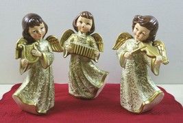 Mid Century Christmas Angel Figure Trio By Dickson Excellent Condition Decor 9&quot; - £26.23 GBP