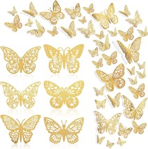 144 Pcs Gold Butterfly Wall Decor, Butterfly Cake Toppers 3D Butterfly S... - $23.77