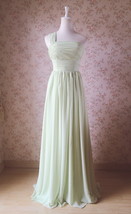 Sage Green One Shoulder Maxi Dress Plus Size A-line Chiffon Sage Prom Dress - £103.35 GBP
