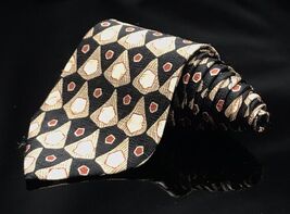 euc Zylos George Machado Black Tan Geometric Italian Silk Men's Tie 58" ... - $8.80