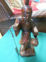 Great Statue Figure Wood Oriental FISHERMAN - $29.29