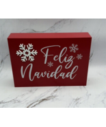 Feliz Navidad Red Christmas Hanging Wall Art Plaque Holiday Decor Snow NEW - $8.75