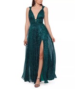 BETSY &amp; ADAM Women&#39;s V-Neck Metallic Crinkle A-Line Dress Emerald Size 6... - $68.31