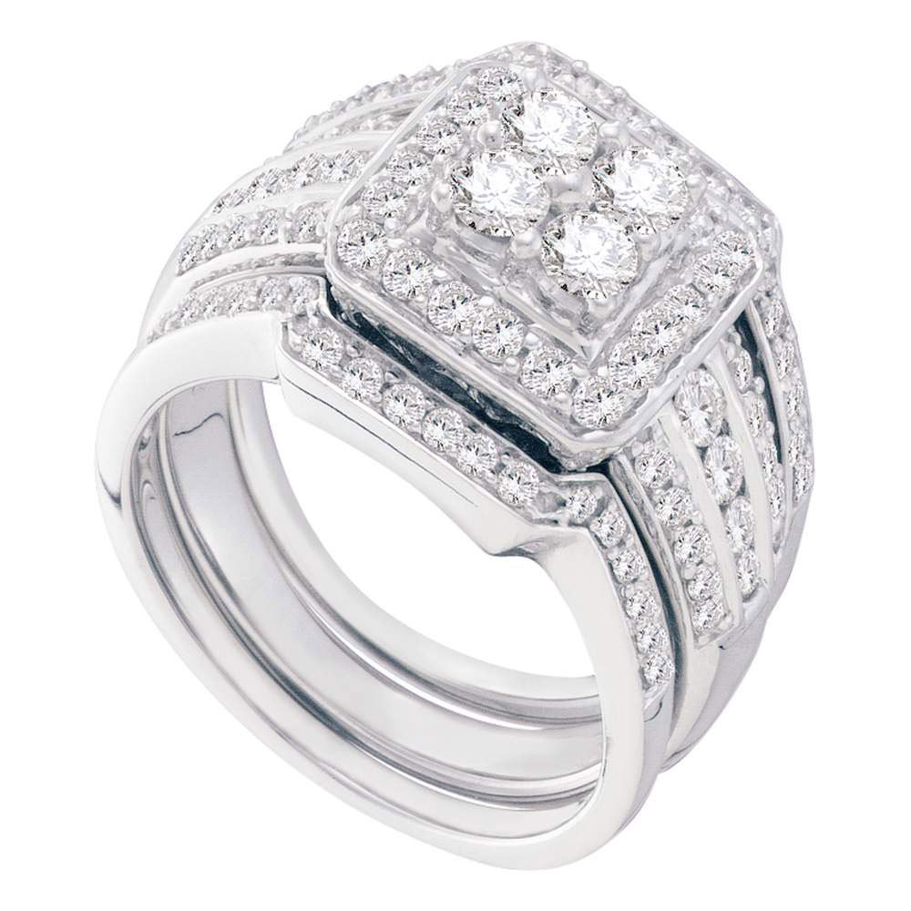 Primary image for 14k White Gold Round Diamond Bridal Wedding Engagement Ring Set 1-1/2 Ctw