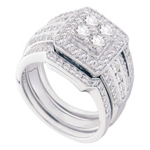 14k White Gold Round Diamond Bridal Wedding Engagement Ring Set 1-1/2 Ctw - £2,044.44 GBP