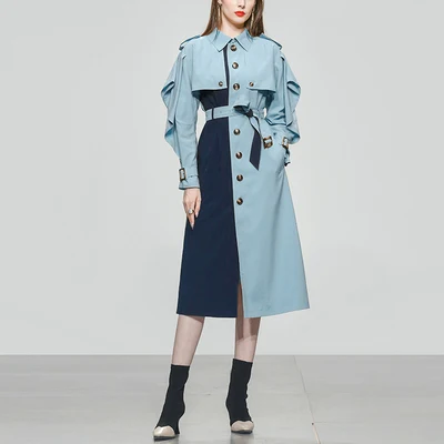 New arrival spring  hit color stitching trench coat women single breasted office - £186.29 GBP