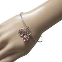 Breast Cancer Awareness Pink Rhinestone Bangle Bracelet Silver Tone Inspiration - £10.24 GBP