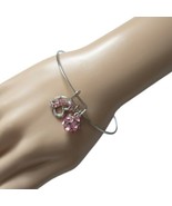 Breast Cancer Awareness Pink Rhinestone Bangle Bracelet Silver Tone Insp... - £10.05 GBP