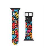 Abstract Keith Haring Homage Bold Lines Colorful Heart Faces Pattern Leather App - $44.95