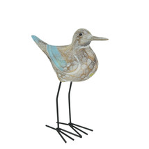 Carved Wood and Metal Sandpiper Shorebird Statue Coastal Accent - £29.45 GBP